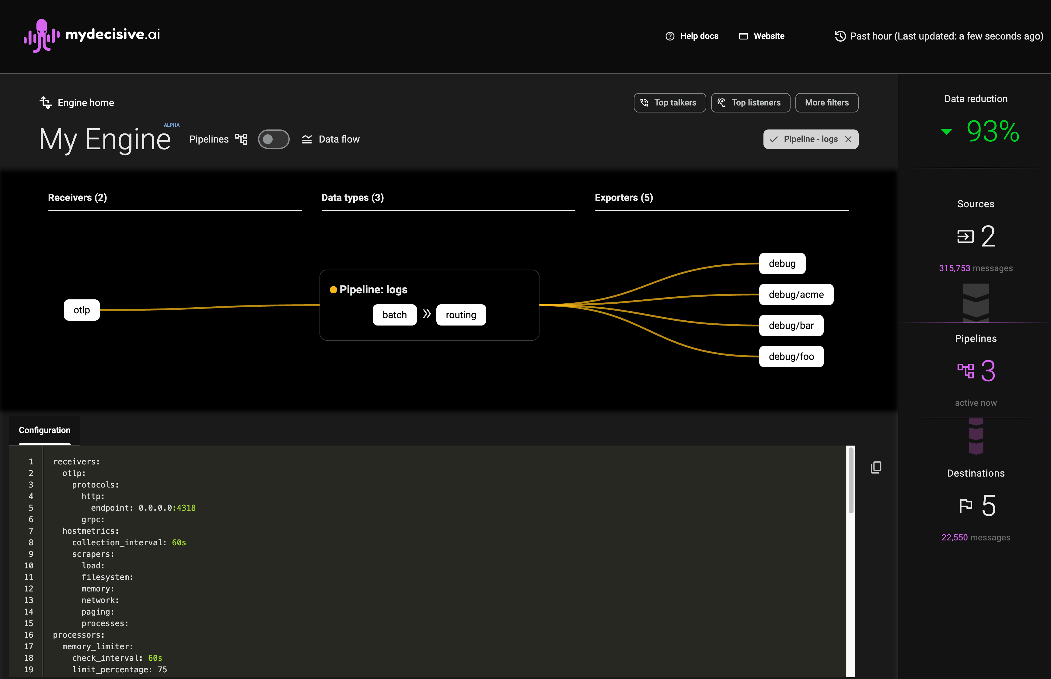 The MDAI Cluster Console showing pipeline configuration